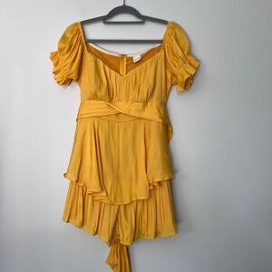 Selfie Leslie Yellow Mini Dress Ruffle Sleeve Tiered Party Romper XL‎